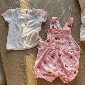 Baby Starters Pink Gingham Fruit Overalls & White Tee Set